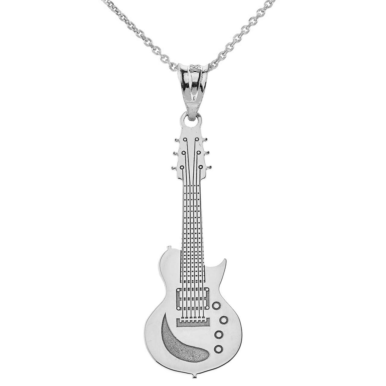 14k White Gold Personalized Electric Guitar Necklace with Name Engraving - 18