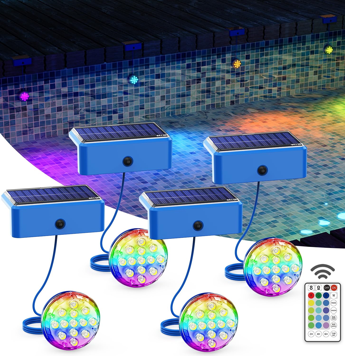 Waterproof Solar Pool & Garden Lights - 16 Color Changing RGB LED Outdoor Lights (4 Pack) for Patio, Yard, Pathway & Landscape Decoration