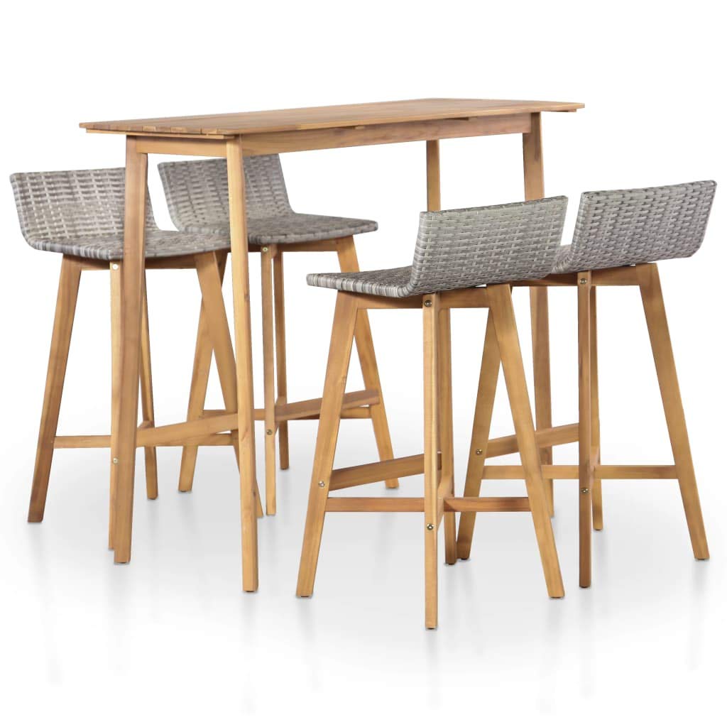 Premium 5-Piece Outdoor Dining Set with 4 Acacia Wood Bar Chairs - Patio, Garden & Pool Furniture for Backyard, Deck & Outdoor Entertaining