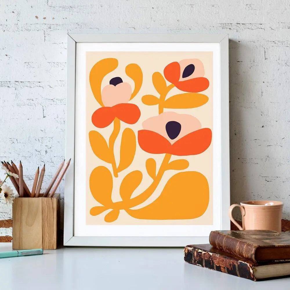 Happy Flowers Modern Wall Art Print - Vibrant Floral Canvas Painting for Home & Office Decor - Perfect for Living Room, Bedroom, and Workspace