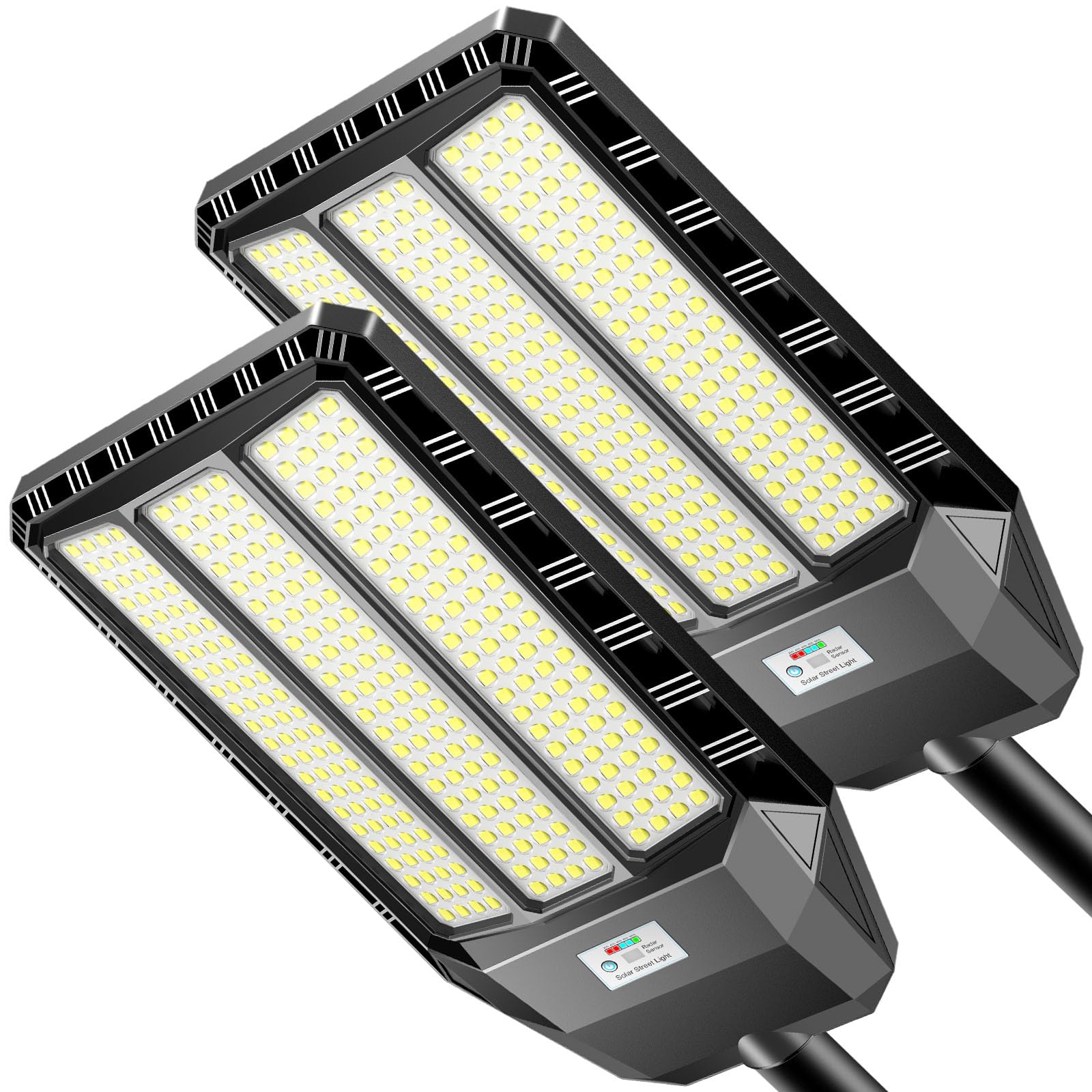 8000W Solar Street Lights Outdoor - IP67 Waterproof LED Parking Lot Lights with Motion Sensor & Remote Control, High Lumens Dusk to Dawn Solar Lighting (2 Pack) - Perfect for Driveways, Pathways, Gardens, and Backyard Security