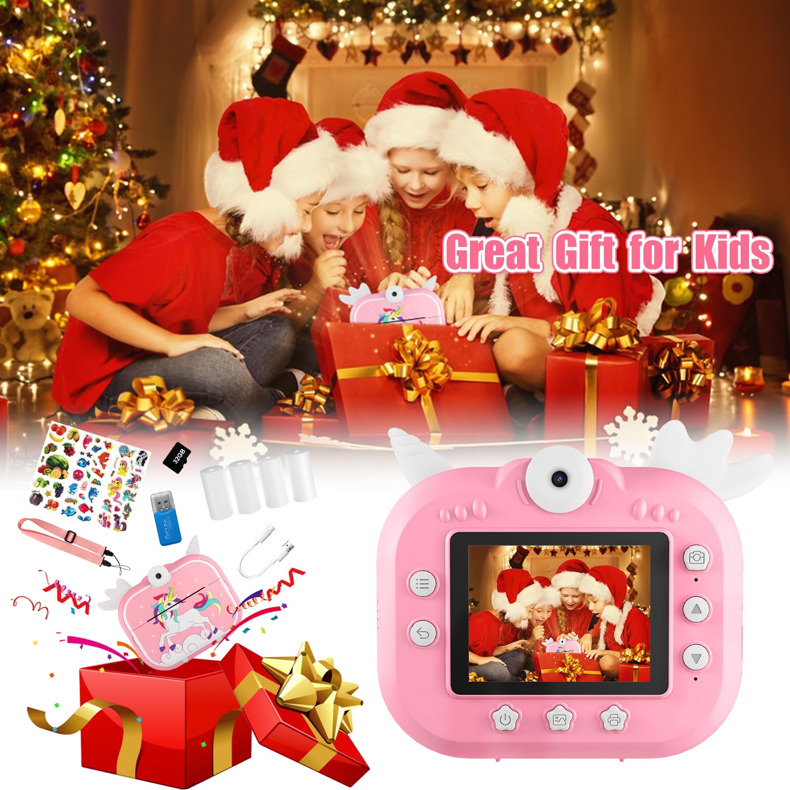 20MP Kids Digital Camera - Instant Print Selfie Video Toy Camera for Girls & Boys Ages 6-12 | Perfect Birthday Gift for Children's Parties, Travel & Outdoor Adventures