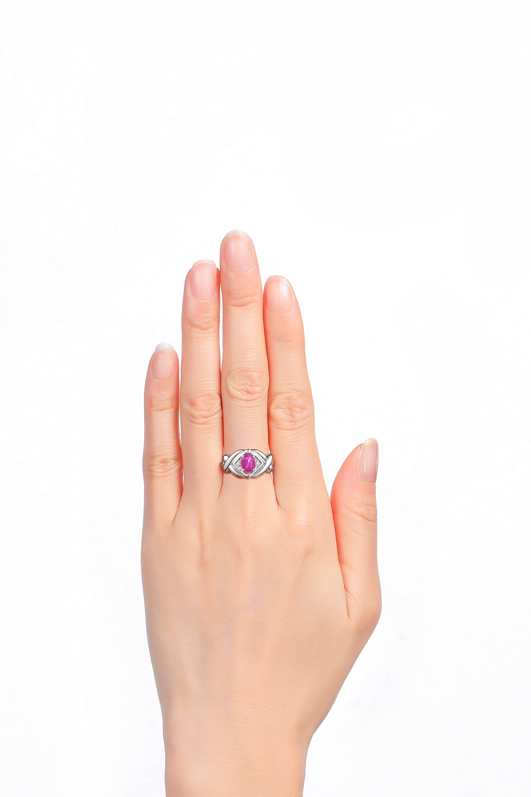 RYLOS Sterling Silver XOXO Hugs & Kisses Ring for Women - 7X5MM Star Ruby & Diamond Jewelry (Sizes 5-10) | Elegant Gift for Anniversary, Birthday & Valentine's Day
