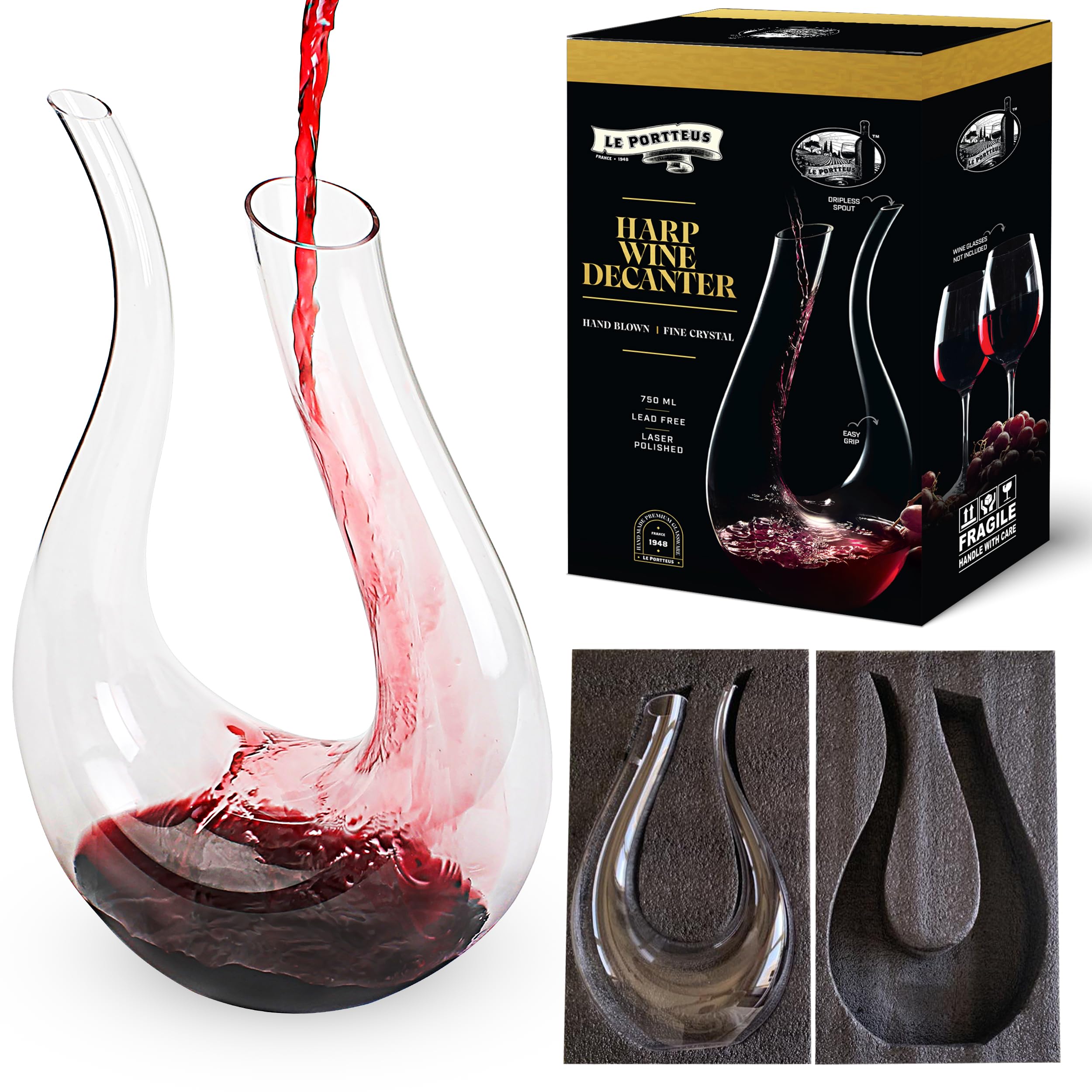 Elegant Swan Shape Wine Decanter with Slanted Spout - 750ml Hand Blown Crystal Aerator for Red Wine - Luxury Wedding & Housewarming Gift - Perfect for Dinner Parties, Romantic Dates & Wine Tasting Events