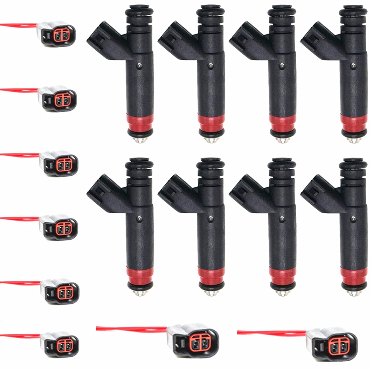 **Fuel Injector & Connector Harness Plug 53032145AA - Compatible with Dodge Durango, Dakota & Jeep Cherokee (Set of 8) - High Performance Fuel System Replacement for Smooth Engine Operation**