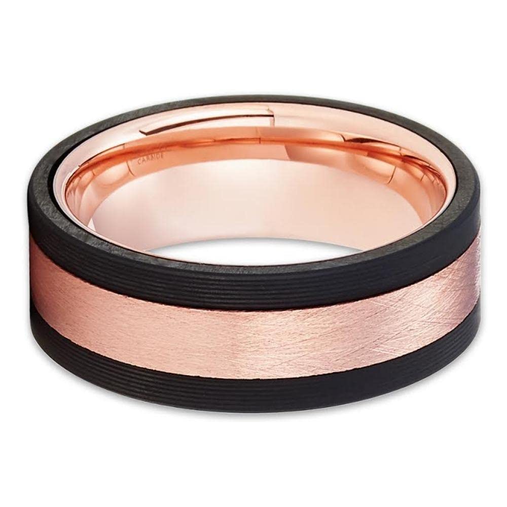 Rose Gold & Black Tungsten Wedding Ring Set - 8mm Comfort Fit Engagement & Anniversary Band for Men & Women - Perfect for Proposals, Weddings, and Special Occasions