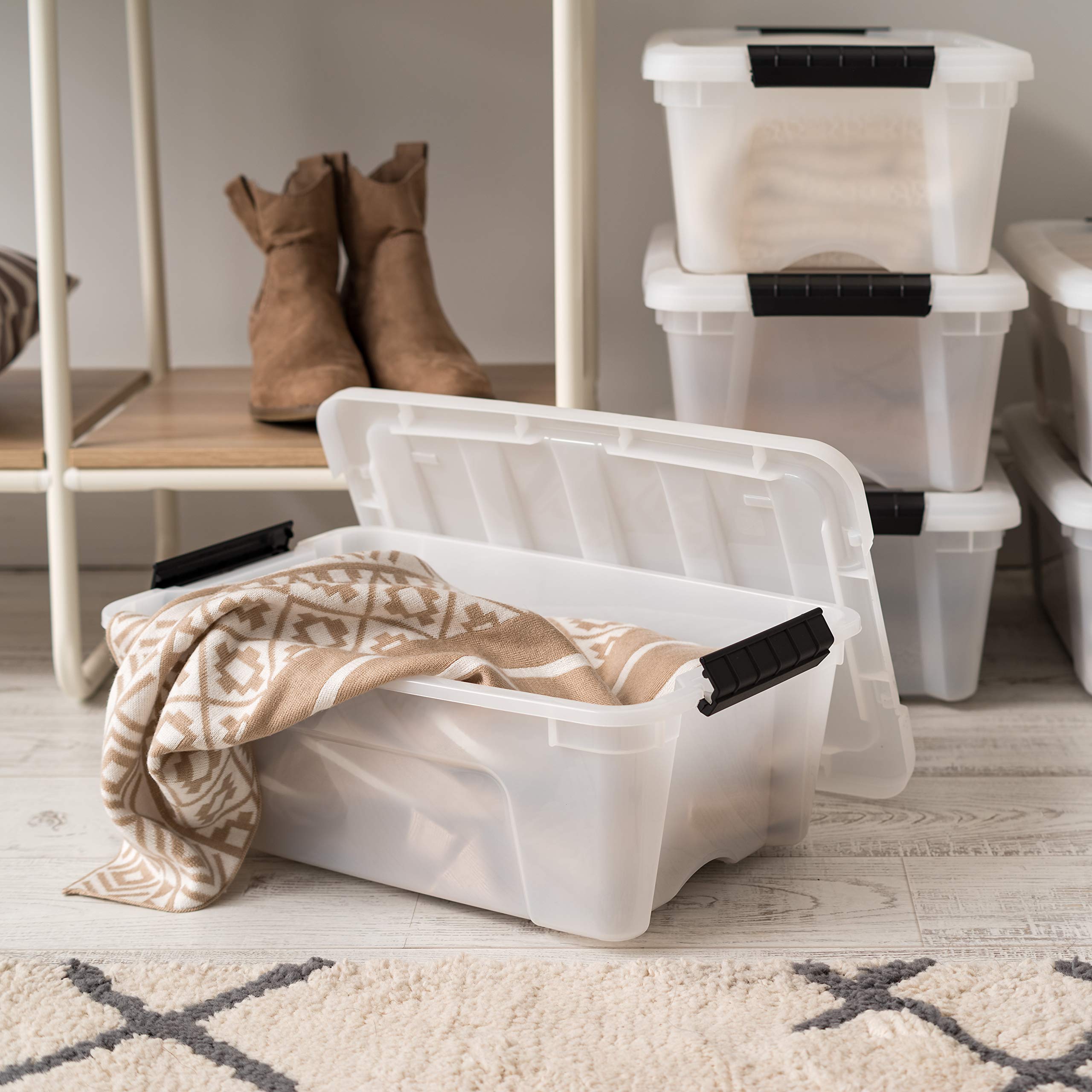 IRIS USA 13 Quart Stackable Plastic Storage Bins with Lids - 6 Pack BPA-Free Organizing Containers | Made in USA | Durable Nestable Design with Secure Latches & Pull Handles | Perfect for Home, Office, Closet & Pantry Organization