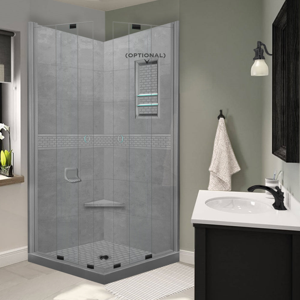 DIY Shower Remodel Kit - Corner Wet Cement Sistine Stone & Classic Stone Accent for Bathroom Renovation | Waterproof & Easy Installation for Shower Walls & Floors