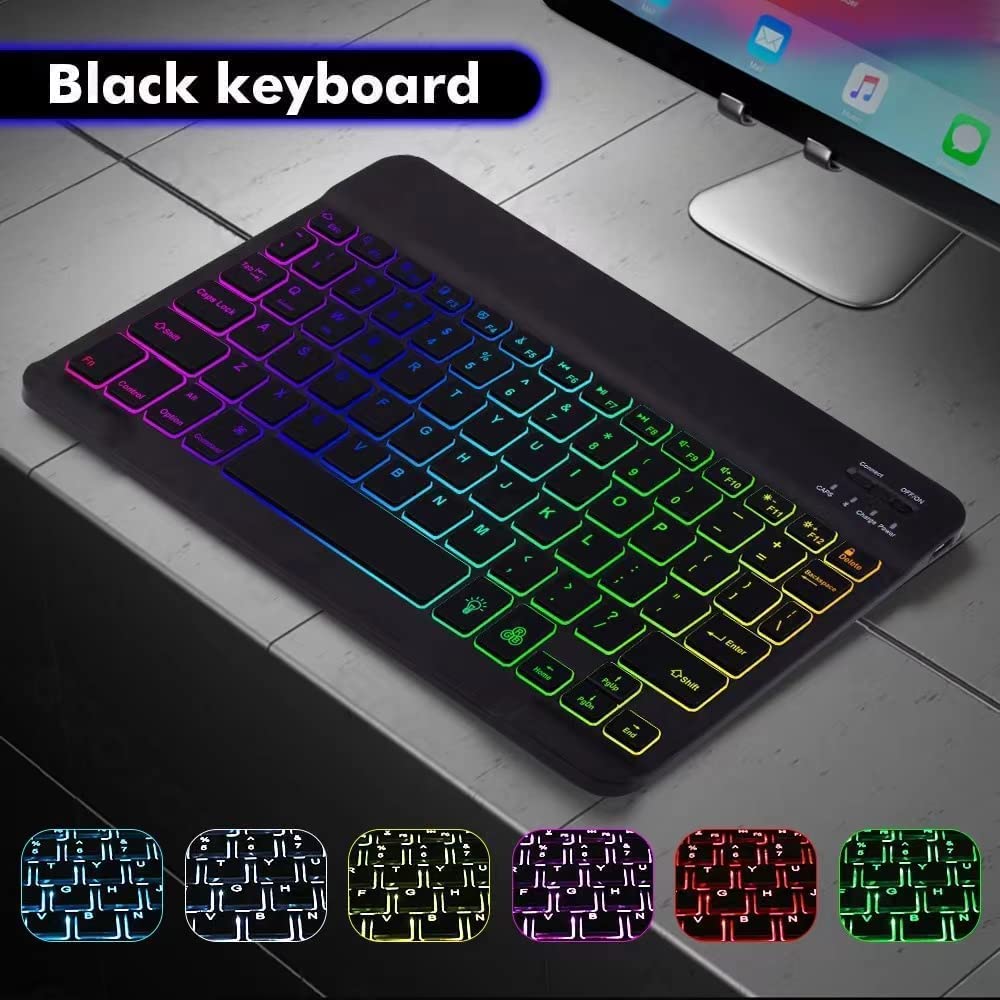 Rechargeable Wireless Bluetooth Keyboard and Mouse Combo with 7-Color Backlit for iPad 9th/8th Gen, iPad Pro/Air/Mini, iPhone 14/13/12 Pro - Perfect for Home Office, Online Learning & Gaming (Black)