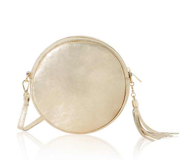 Fabucci Genuine Gold Leather Circle Crossbody Bag for Women - Stylish Shoulder Purse for Everyday Use, Travel & Date Night
