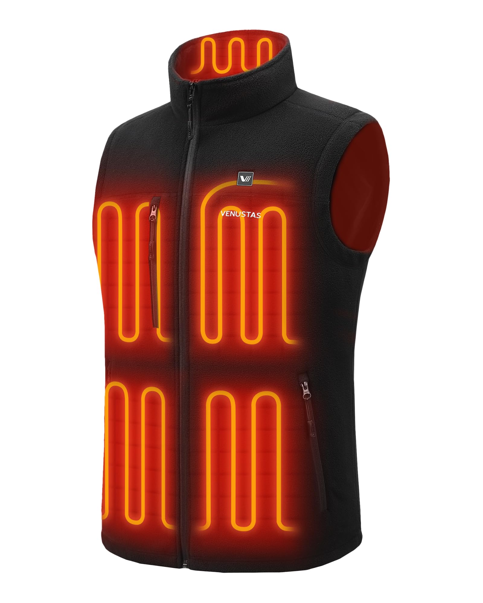 Venustas Men's Heated Fleece Vest with 6 Heating Zones - Lightweight Electric Jacket for Winter | Rechargeable Battery Heated Vest for Outdoor Activities, Hunting & Work