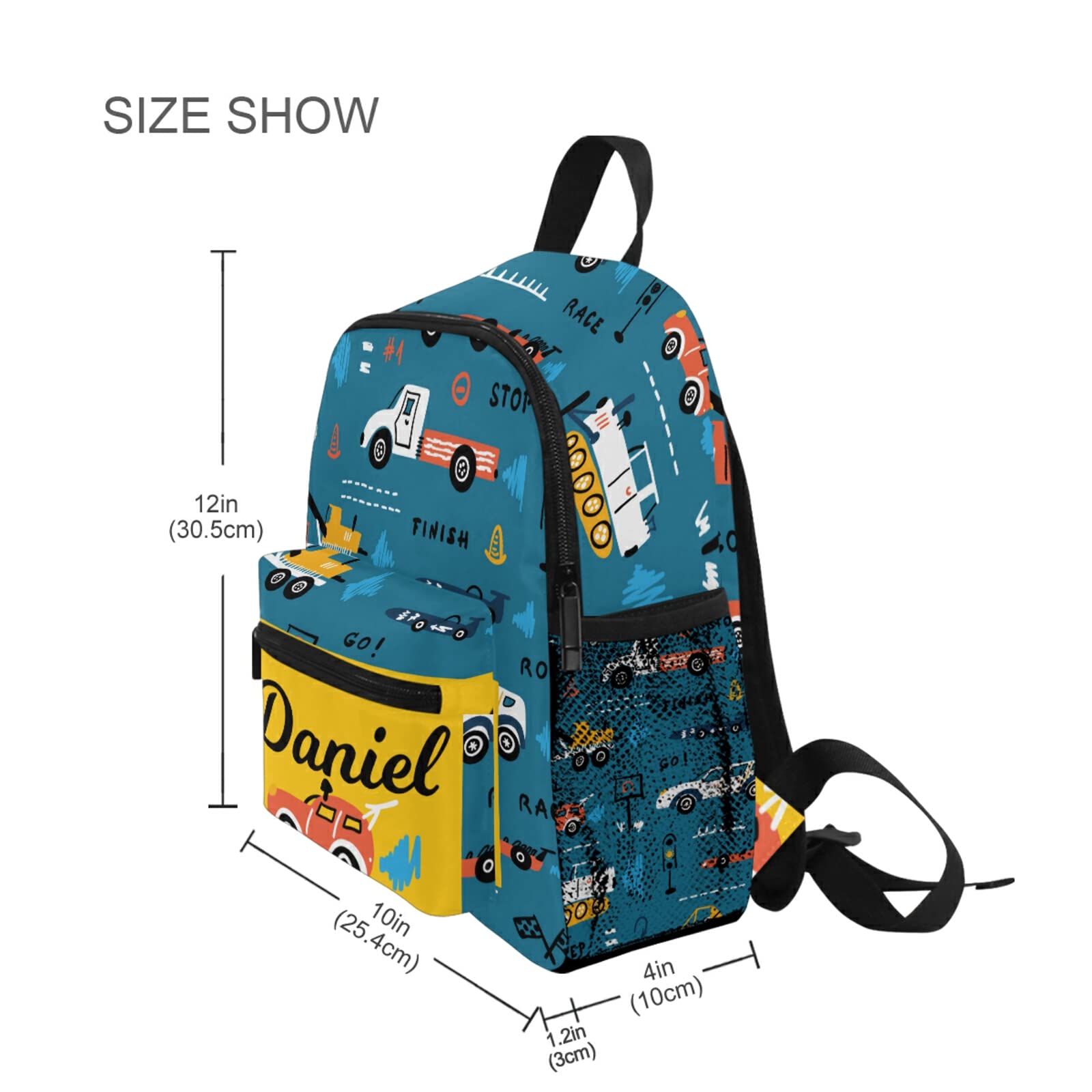 Personalized MCHIVER Custom Car Toddler Backpack - Cute Preschool Bookbag for Boys & Girls - Durable Kids School Backpack for Camping, Travel & Daily Use