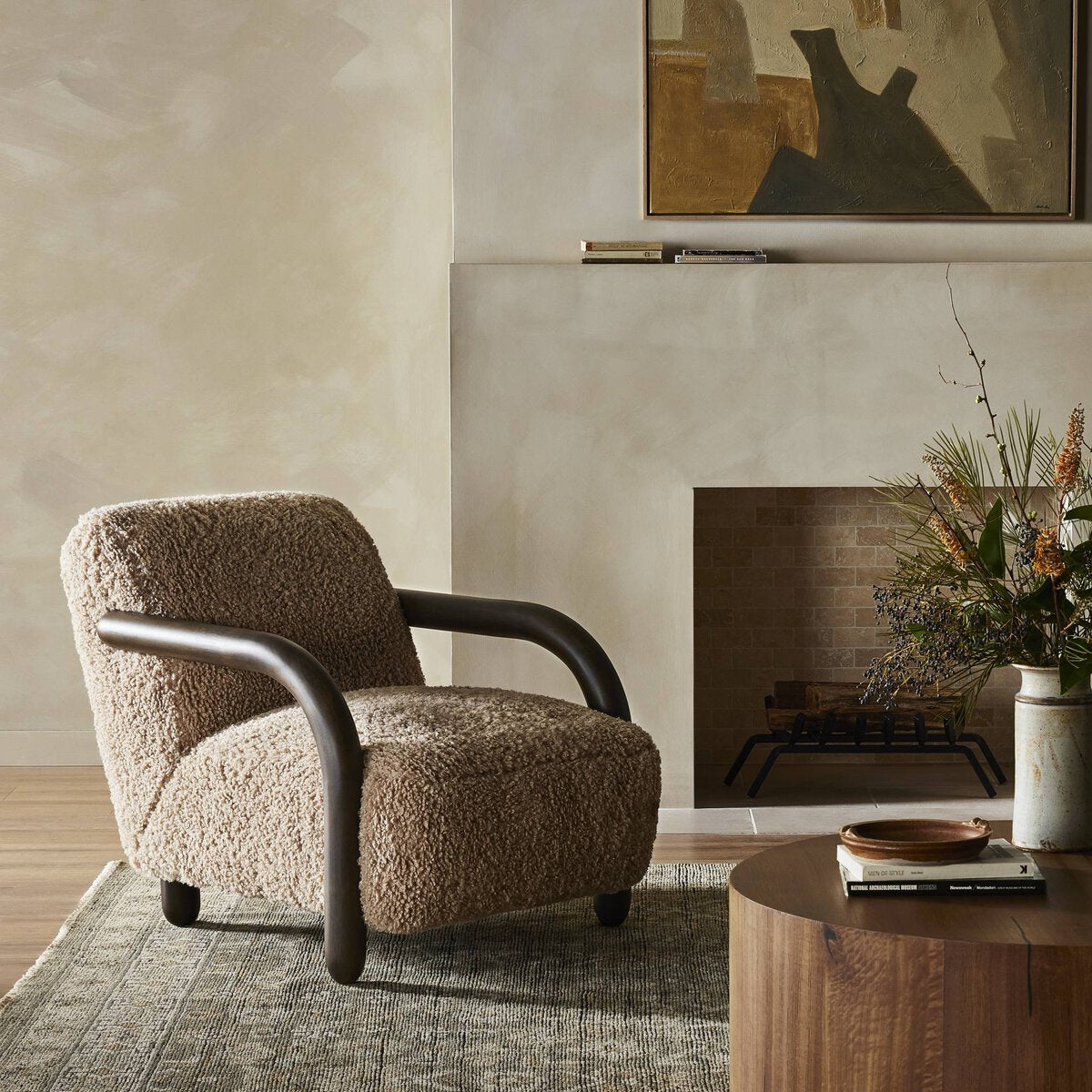 Amelia Chair - Modern Accent Chair with Andes Toast Fabric - Perfect for Living Room, Bedroom, or Office Decor
