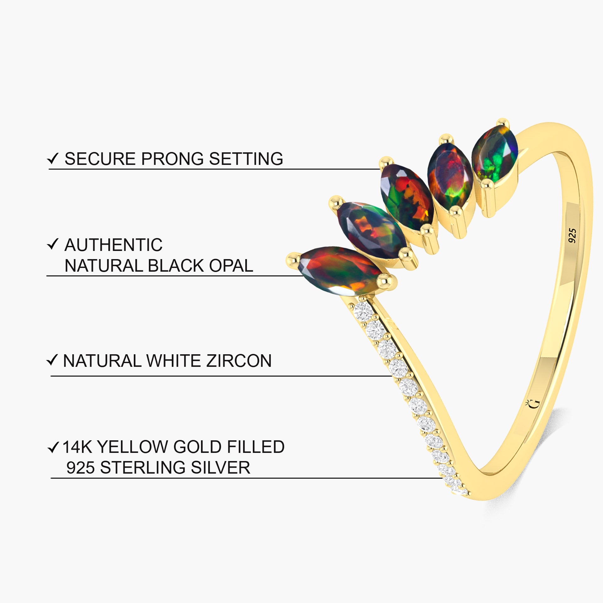 Handcrafted Black Fire Ethiopian Opal Marquise Shape Ring for Women - Elegant Jewelry Gift for Wedding, Anniversary & Special Occasions