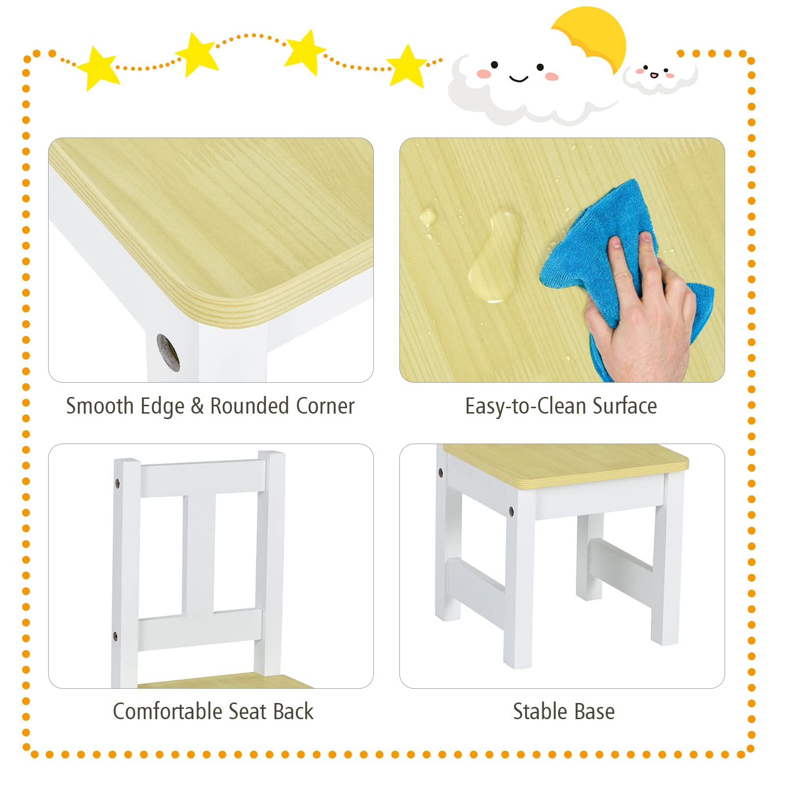 KOTEK 4-Piece Kids Table and Chair Set with Toy Storage Bench - Natural Wood Toddler Activity Table for Arts, Crafts, Snack Time - Perfect for Playroom, Kindergarten & Bedroom (Ideal for Learning, Drawing & Pretend Play)