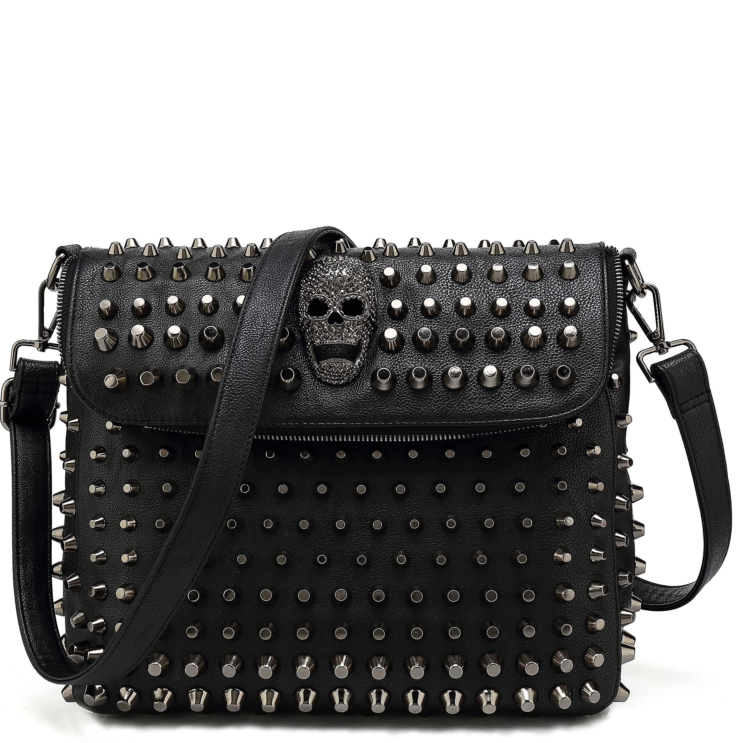 Scarleton Studded Skull Crossbody Bag for Women - Vegan Leather Punk Rock Rivet Shoulder Purse H1417 | Gothic Fashion Accessory for Concerts & Night Out
