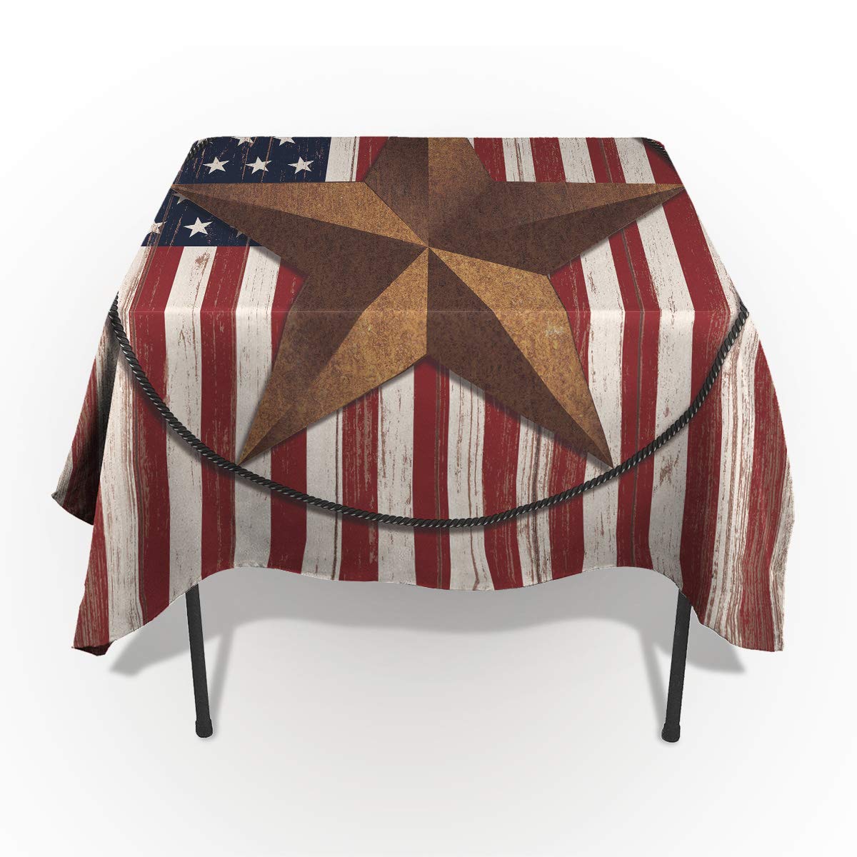 Vintage American Flag Rectangle Polyester Tablecloth - Primitive Star Decorative Washable Table Cover for Wedding, Kitchen, Dining, Banquet & Parties - Perfect for Patriotic Events, Farmhouse Decor, and Retro Tabletop Styling