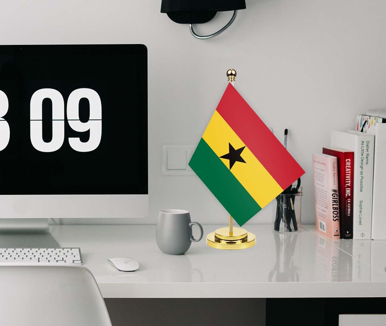 2PCS Ghana Desk Flag Set - 12 Inch Tall Small Ghanaian Indoor Banner with Tiny Printing - Perfect for Office, Home, and Table Decor (Ghana National Flag) - Great for World Cup, Independence Day & Cultural Events