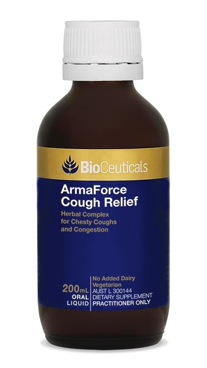 BioCeuticals ArmaForce Cough Relief Oral Liquid - Natural Herbal Remedy for Adults & Kids - Soothes Throat & Reduces Coughing - Day & Night Use at Home, Work or Travel