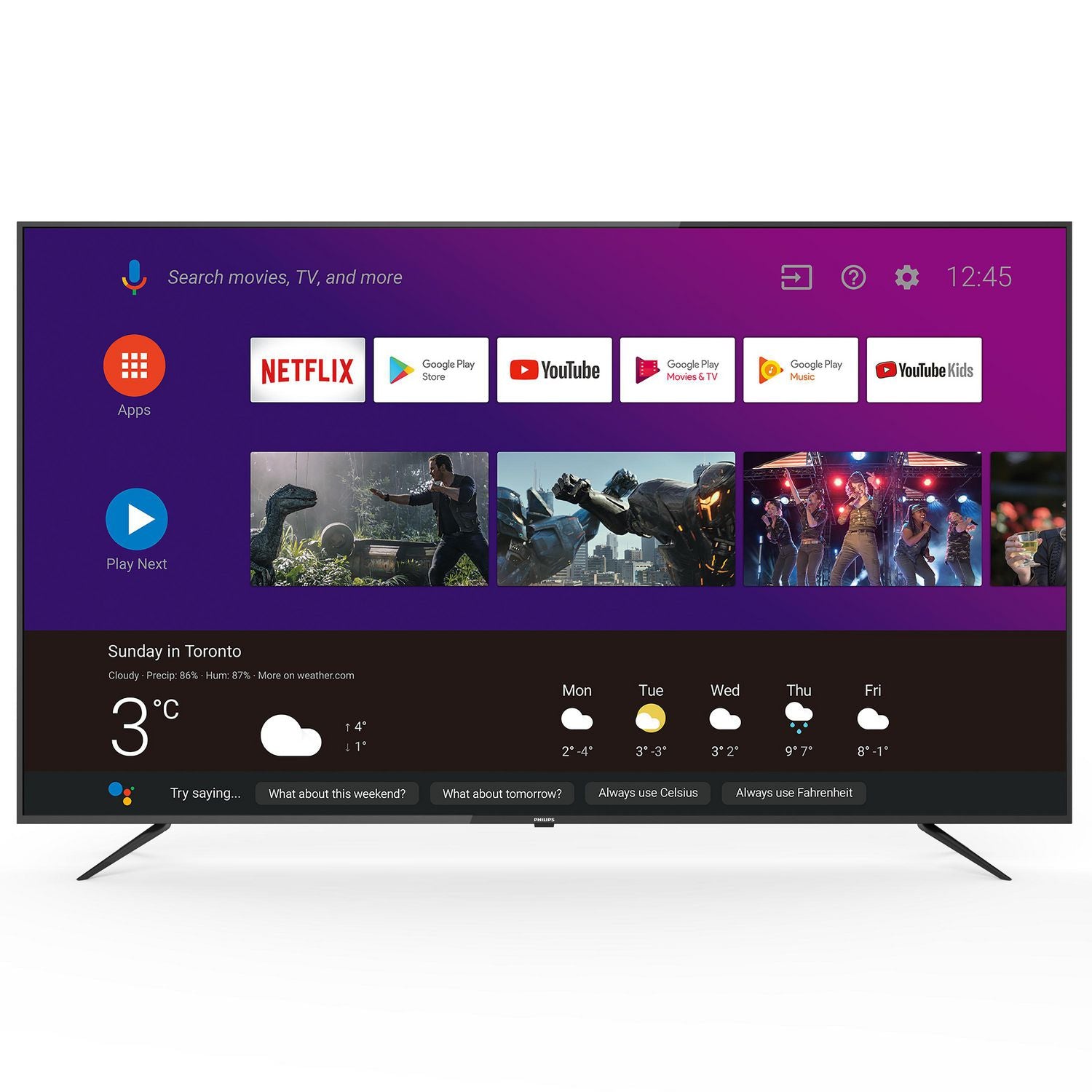 PHILIPS 75 Inch 4K UHD HDR10 Android Smart TV with Google Assistant (75PFL5704/F7) - Perfect for Home Theater, Gaming & Streaming Netflix