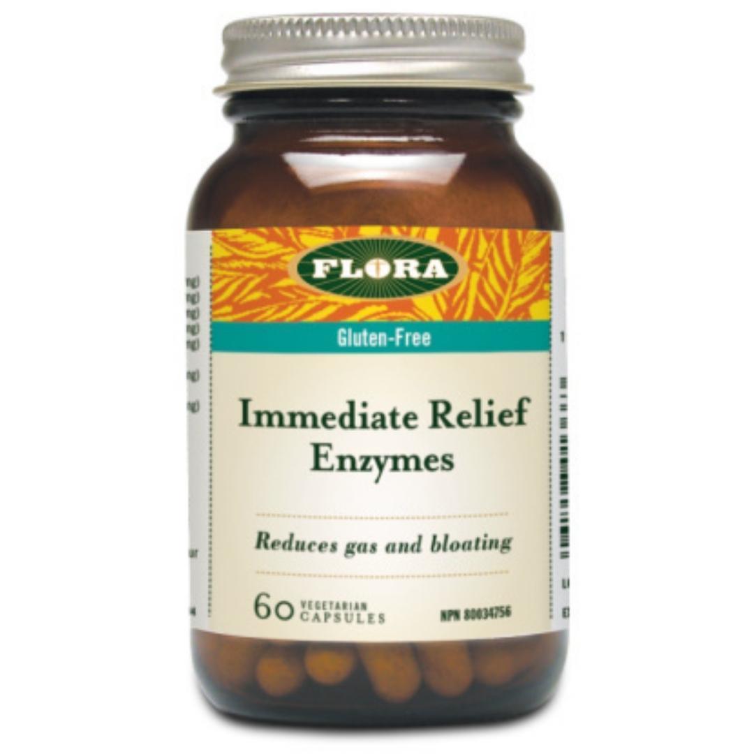 Flora Immediate Relief Digestive Enzymes - 60 Vegan Capsules for Gut Health & Bloating Relief - Supports Digestion After Meals & Travel