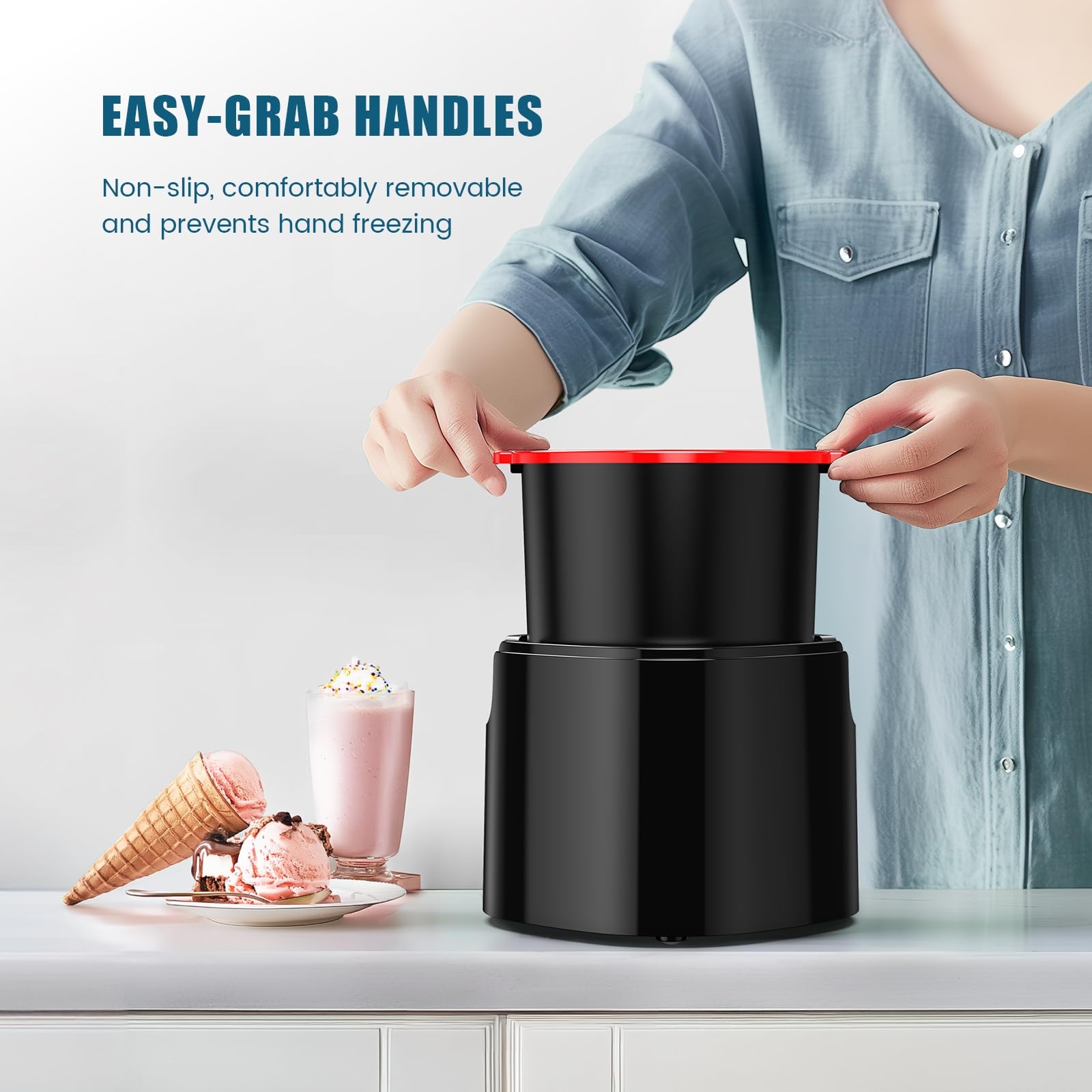 Electric Ice Cream Maker Machine - 1.5 Quart Frozen Yogurt & Gelato Maker with Double Insulated Freezer Bowl, LCD Display & Timer - Fast Homemade Ice Cream Maker for Parties, Desserts, Family Gatherings - Easy to Clean (Black & Red)