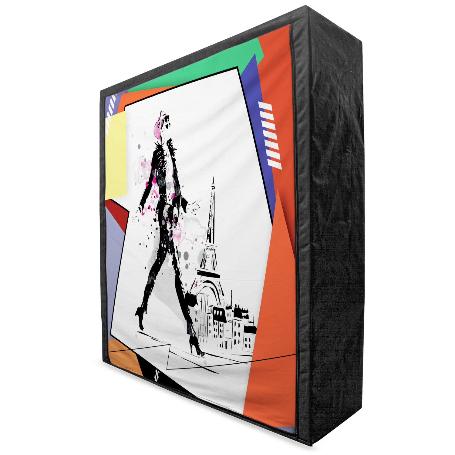 Ambesonne Portable Fabric Wardrobe with Eiffel Tower Design - 59