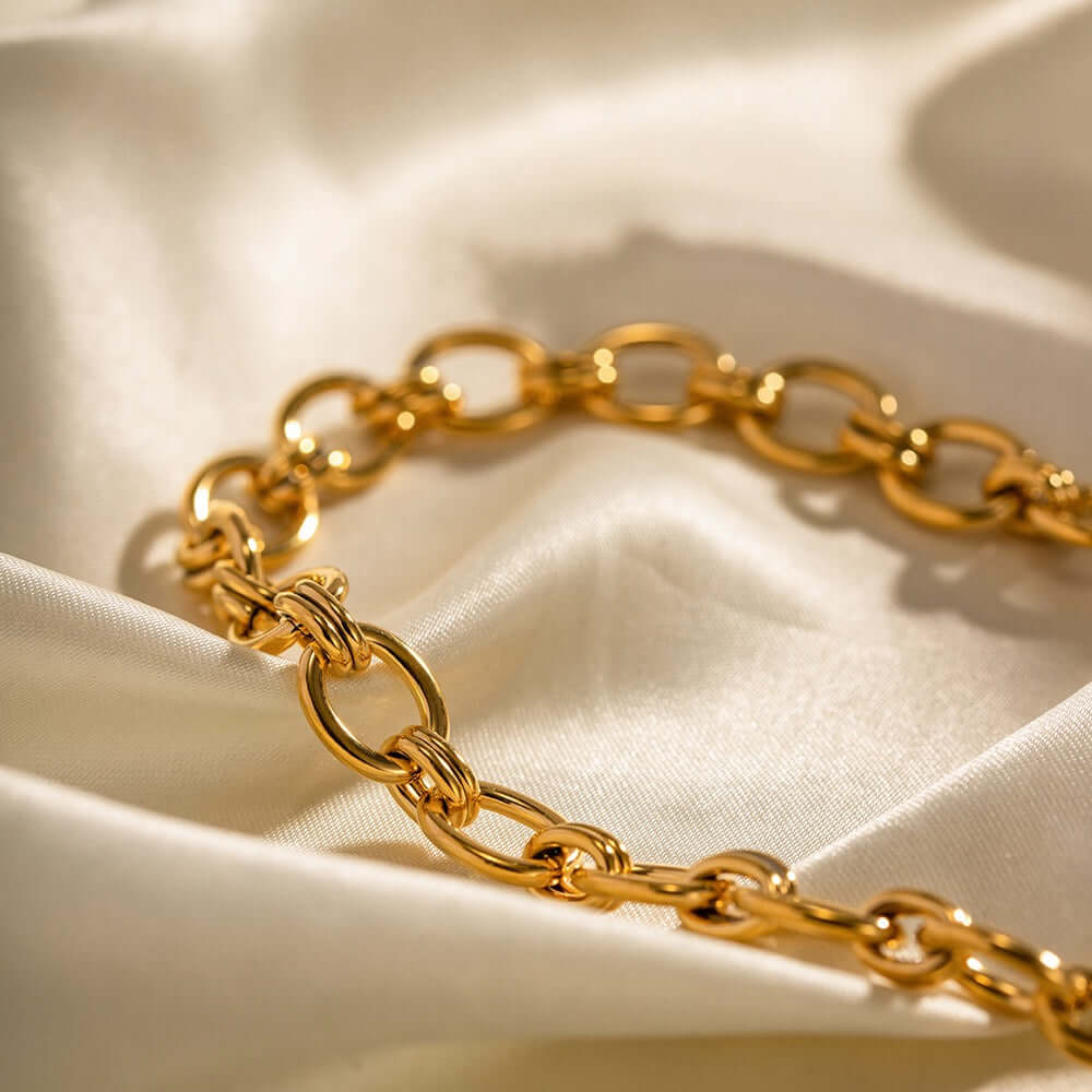 18K Gold Plated Stainless Steel Chunky Chain Bracelet and Necklace Set - Trendy Layered Jewelry for Women | Perfect for Everyday Wear, Parties & Gifts | JDB434