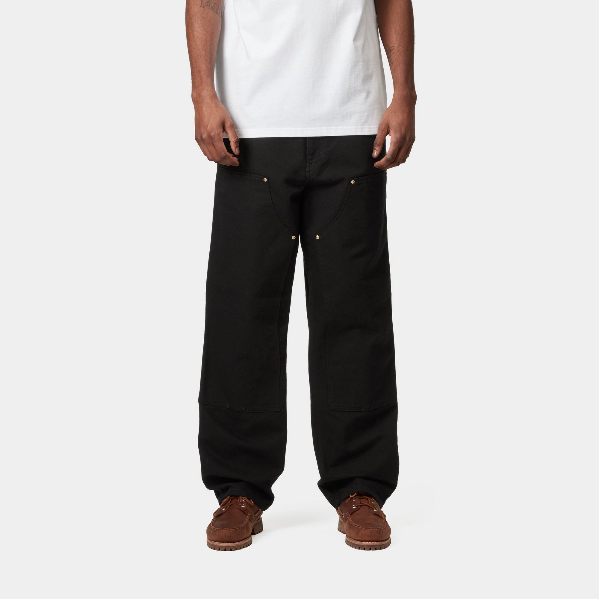 Double Knee Work Pants for Men - Durable Black Rinsed Denim Jeans for Construction, Carpentry & Outdoor Workwear