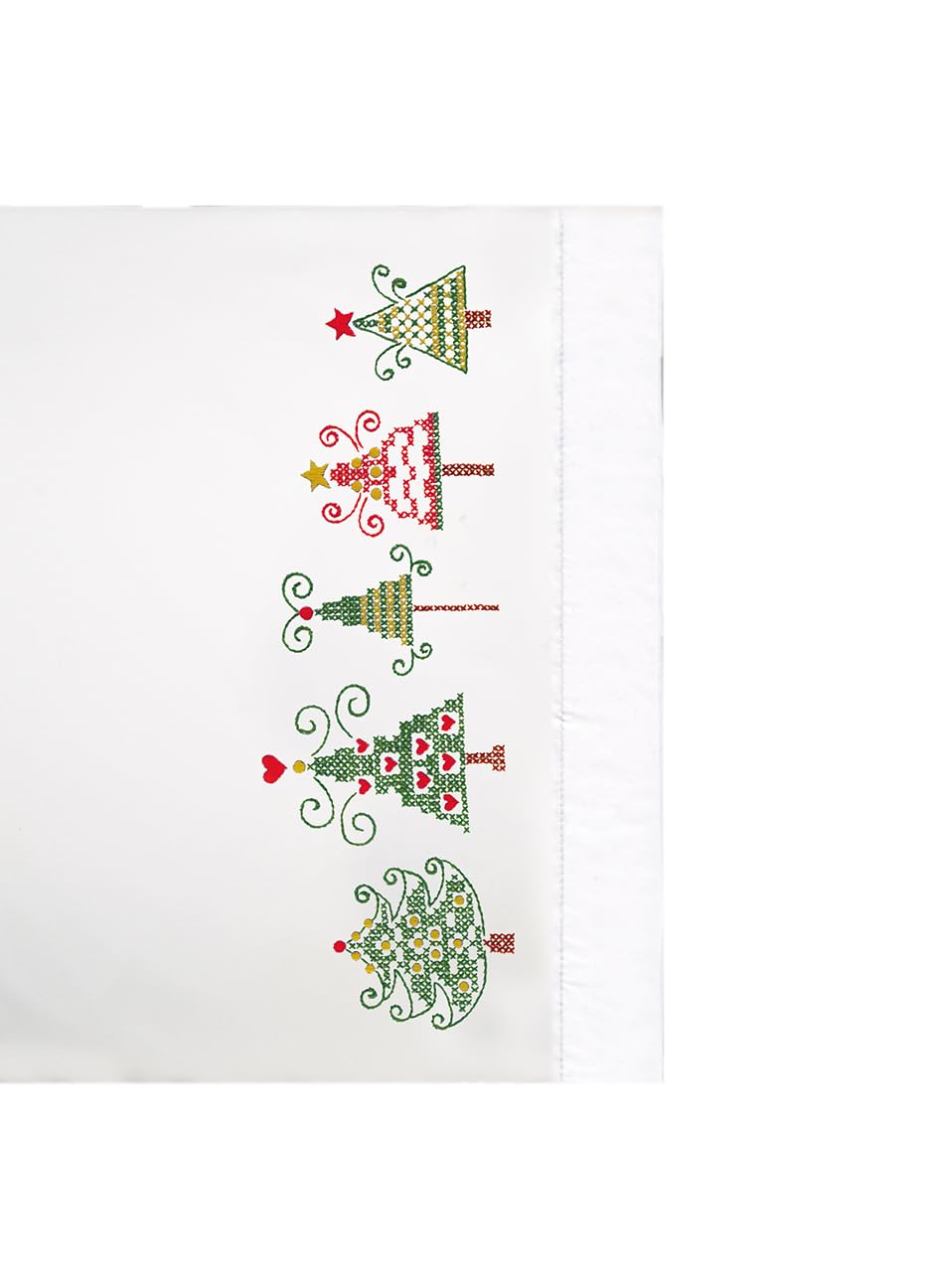 Tobin Stamped Christmas Tree Pillowcases 20x30 Inch Embroidery Kit - Multicolor Holiday Home Decor for Bedroom & Living Room