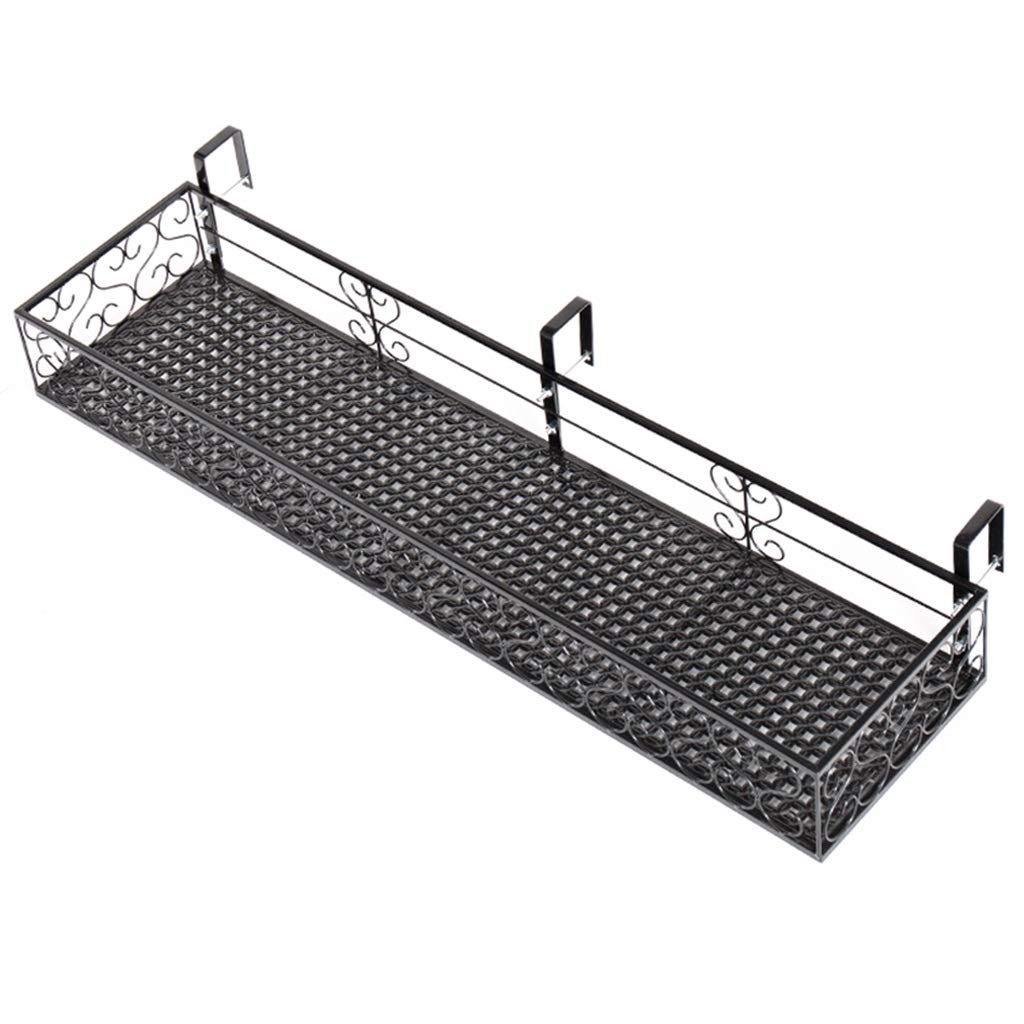 Black Wrought Iron Balcony Flower Stand - 100x25x12cm Hanging Railing Planter Holder for Succulents & Plants | Perfect for Outdoor Railings, Window Sills & Indoor Decor | Durable Decorative Display Shelf