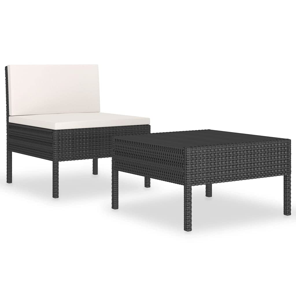 2-Piece Black Poly Rattan Outdoor Garden Lounge Set with Comfortable Cushions - Perfect for Patio, Terrace, and Backyard Relaxation