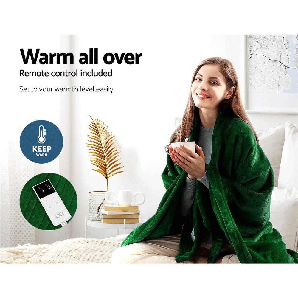 Electric Heated Blanket - Washable Flannel Throw Rug for Winter Warmth - Cozy Home Office & Bedroom Heating Blanket - Perfect for Snuggling on Couch, Sofa or Bed - Green