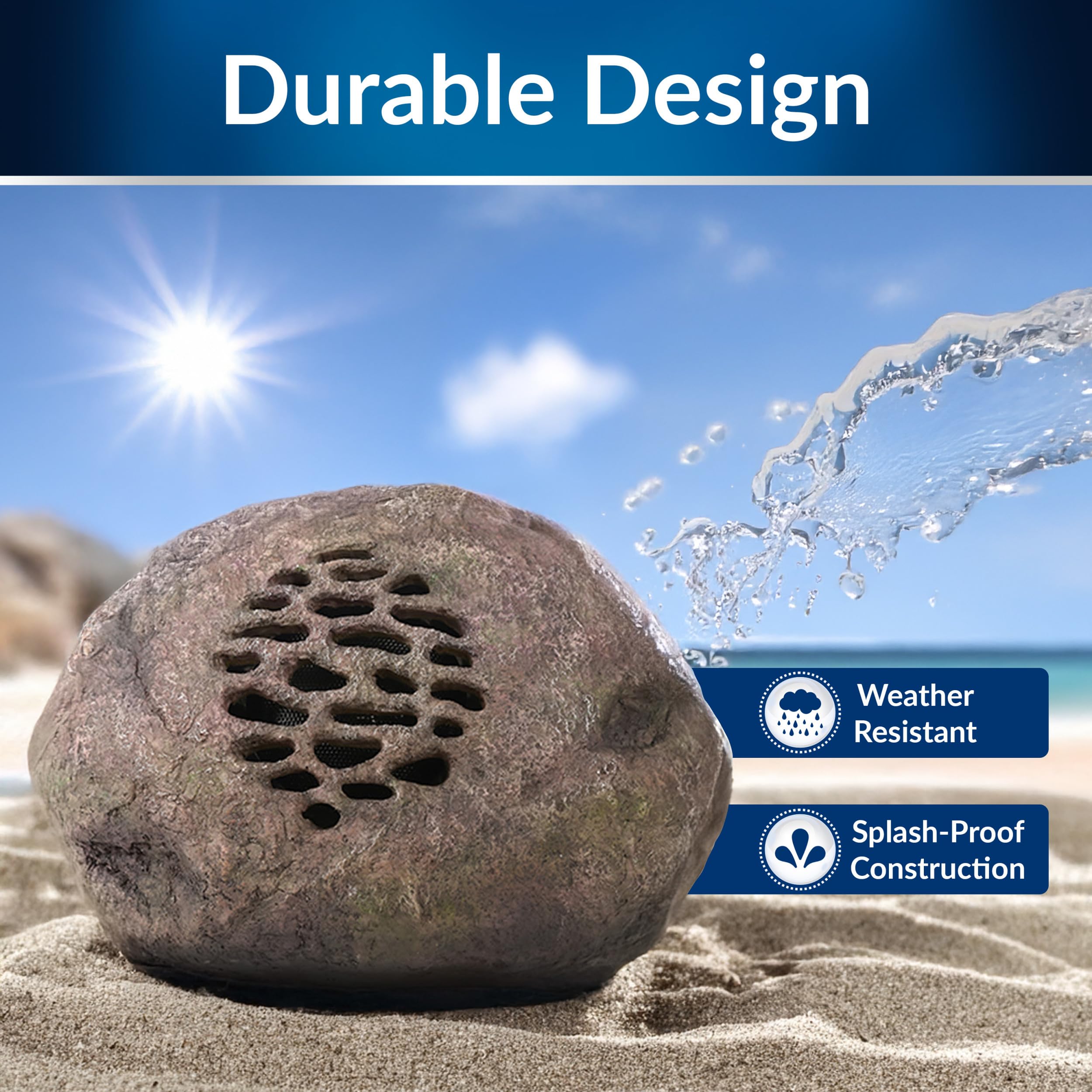 Alpine Corporation Waterproof Bluetooth Solar-Powered Outdoor Wireless Rock Speakers (Set of 2) – 50ft Range, Durable Wireless Sound System for Patio, Garden, Yard & Pool – Perfect for Outdoor Parties, BBQs & Backyard Relaxation