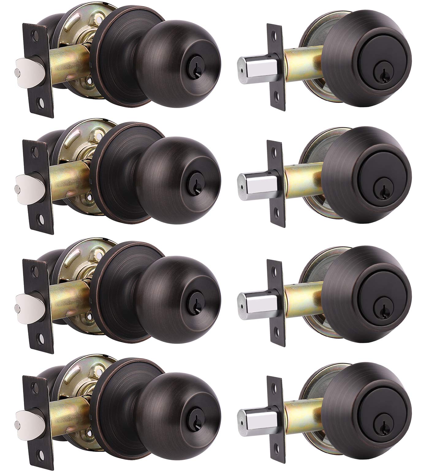 4-Pack Oil Rubbed Bronze Door Lockset - Keyed Alike Deadbolt & Knob Set for Secure Entry Doors
