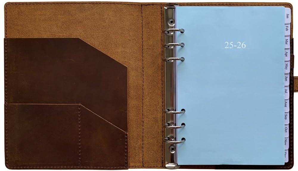 2025-2026 Genuine Leather A5 Planner Refillable - Weekly & Monthly Organizer with Inner Pockets & Pen Holder for Men & Women | Perfect for Office, School & Personal Productivity