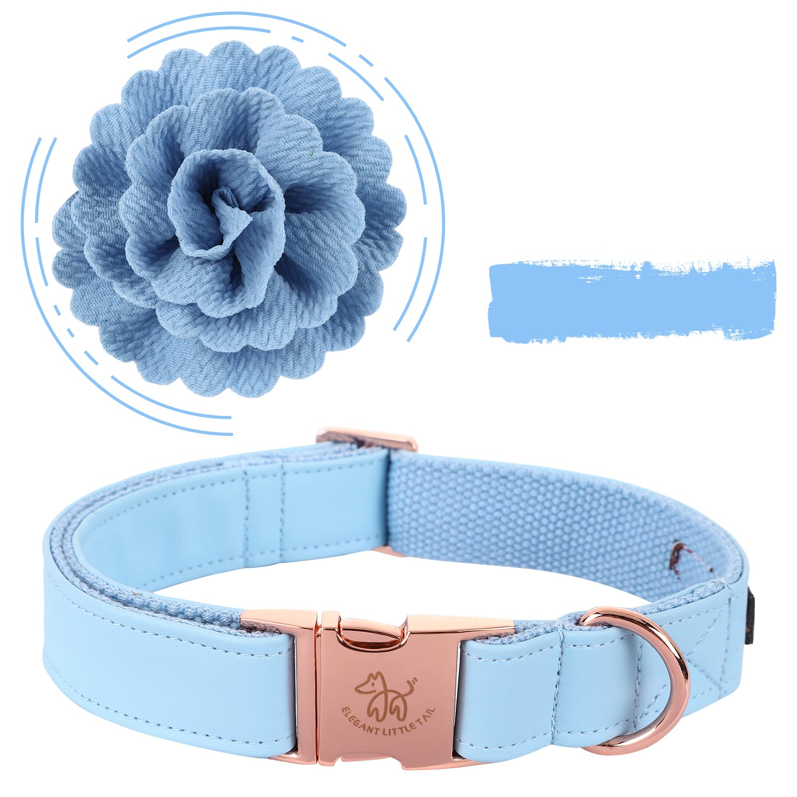 Elegant Small Tail Leather Dog Collar - Durable Adjustable Pet Collar with Floral Bow Tie for Small, Medium & Large Dogs - Perfect for Daily Walks, Training & Special Occasions