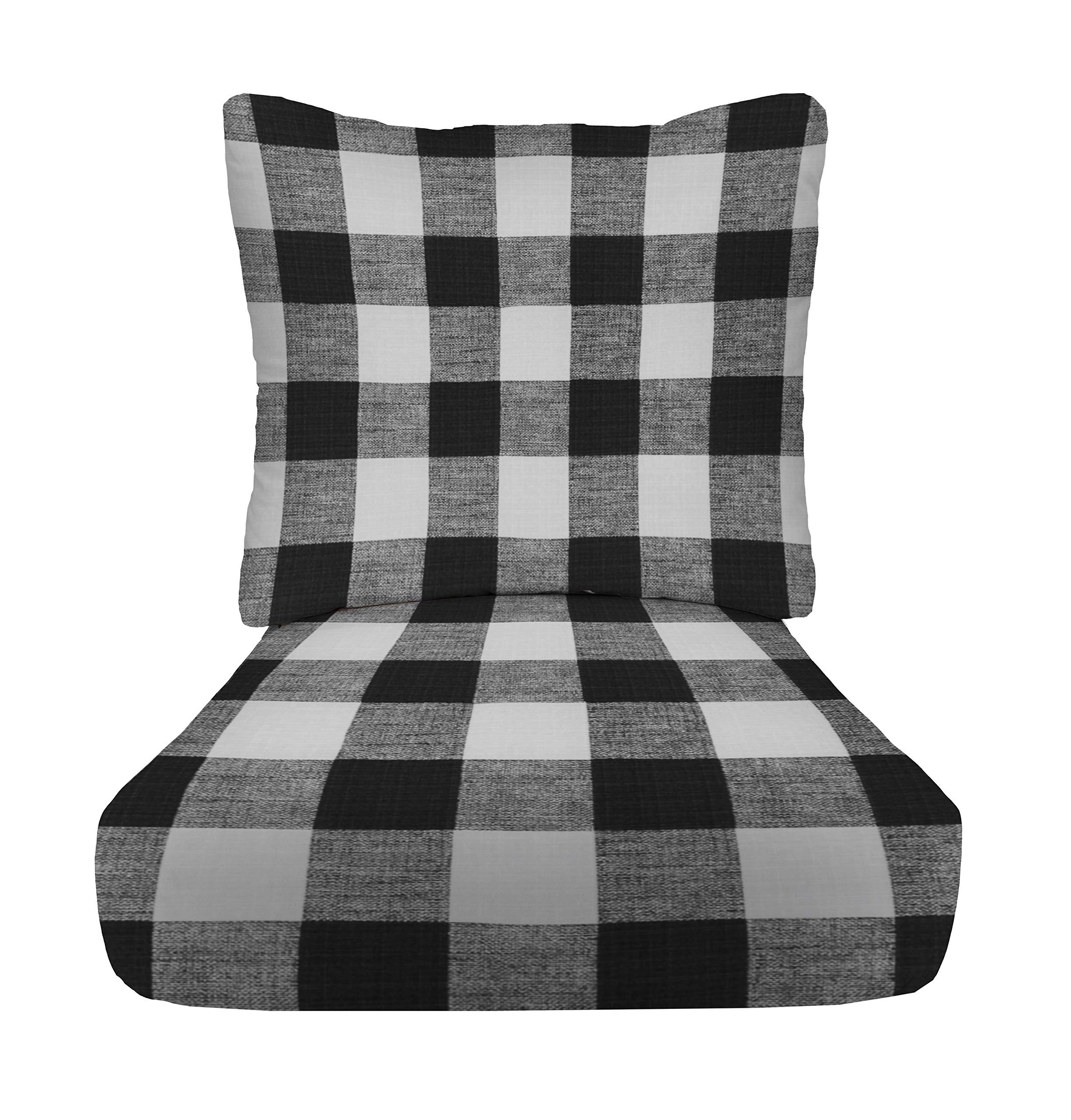 RSH Décor Indoor Outdoor Deep Seating Cushion Set - 24”x24”x5” Seat & 25”x21” Back Cushions - Waterproof & Weather Resistant - Black Buffalo Plaid - Perfect for Patio, Deck, Porch & Garden Furniture