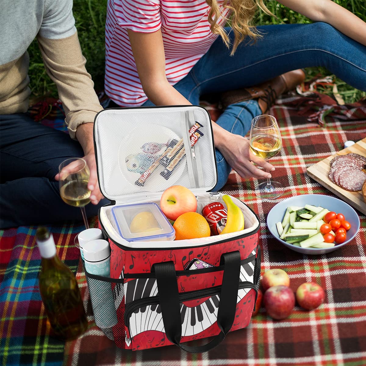 24-Can (15L) Insulated Cooler Lunch Bag with Musical Piano Keys - Leakproof Soft-Sided Cooling Tote for Men & Women - Perfect for Camping, Picnics, BBQs, Beach Trips & Outdoor Adventures