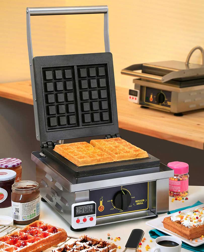 GES10/1 Sodir Single Belgian Waffle Maker with Removable Cast Iron Plates, 120V - Perfect for Breakfast, Brunch, and Family Gatherings