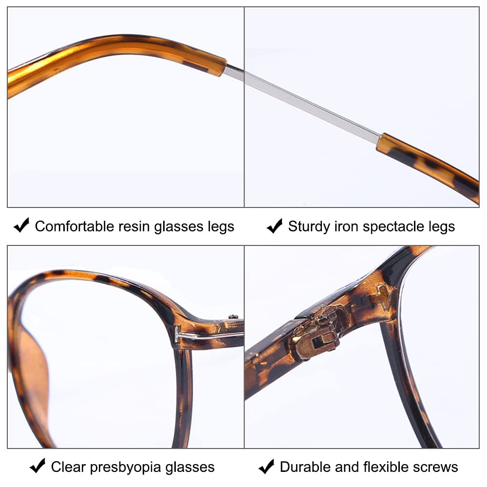 Stylish Iron Round Reading Glasses for Men & Women - Tortoiseshell Frame +1.00 Strength | Perfect for Reading, Office Work & Daily Use