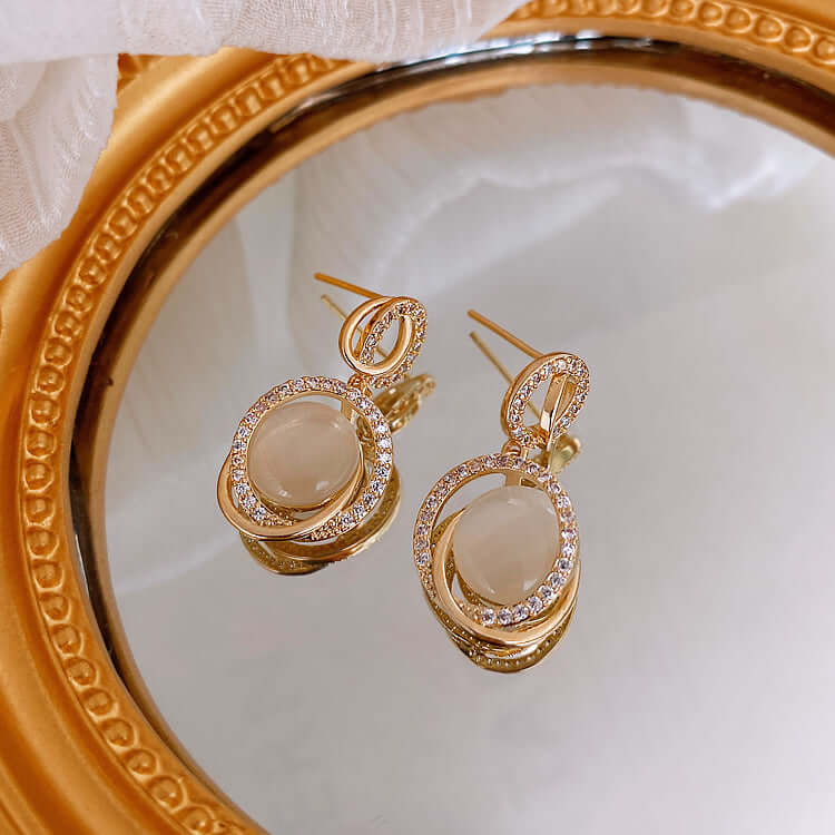 Geometric Oval Cat Eye Drop Earrings for Women | HE3381 | Elegant Dangle Earrings for Party, Wedding & Evening Wear