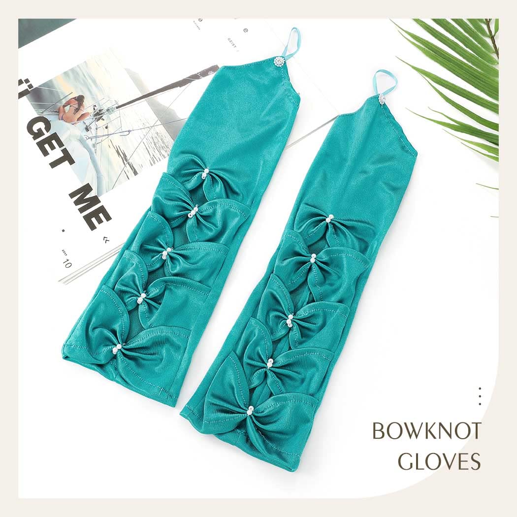 Elegant Pearl Gloves with Bowknot - Hollow Out Design for Women & Girls - Perfect for Rave Parties, Costume Accessories, Prom, Weddings & Formal Events