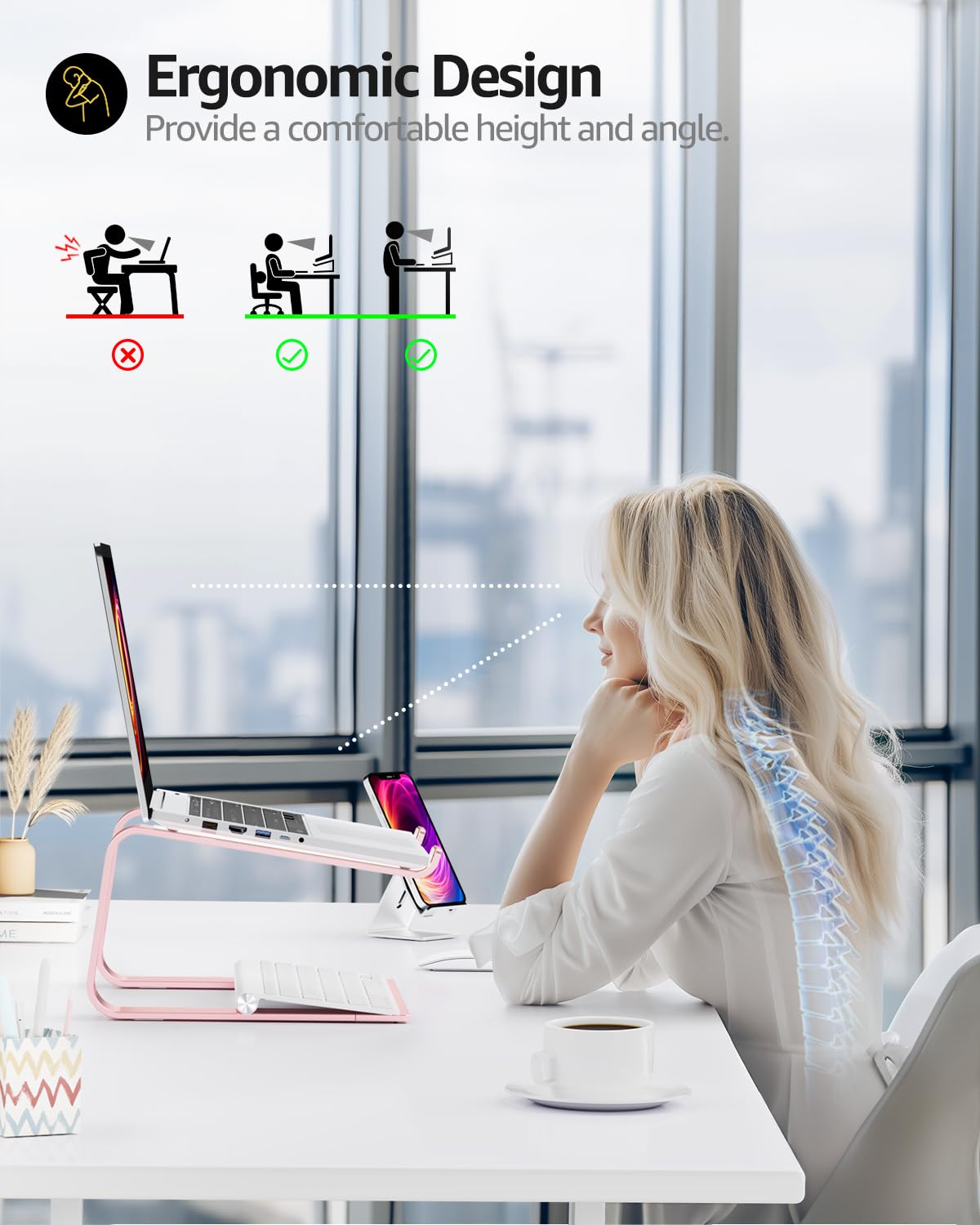 Urmust Aluminum Laptop Stand for Desk - Rose Gold Ergonomic Riser Holder Compatible with MacBook Air Pro, Dell, HP, Lenovo, Samsung, Alienware & All 11-15.6