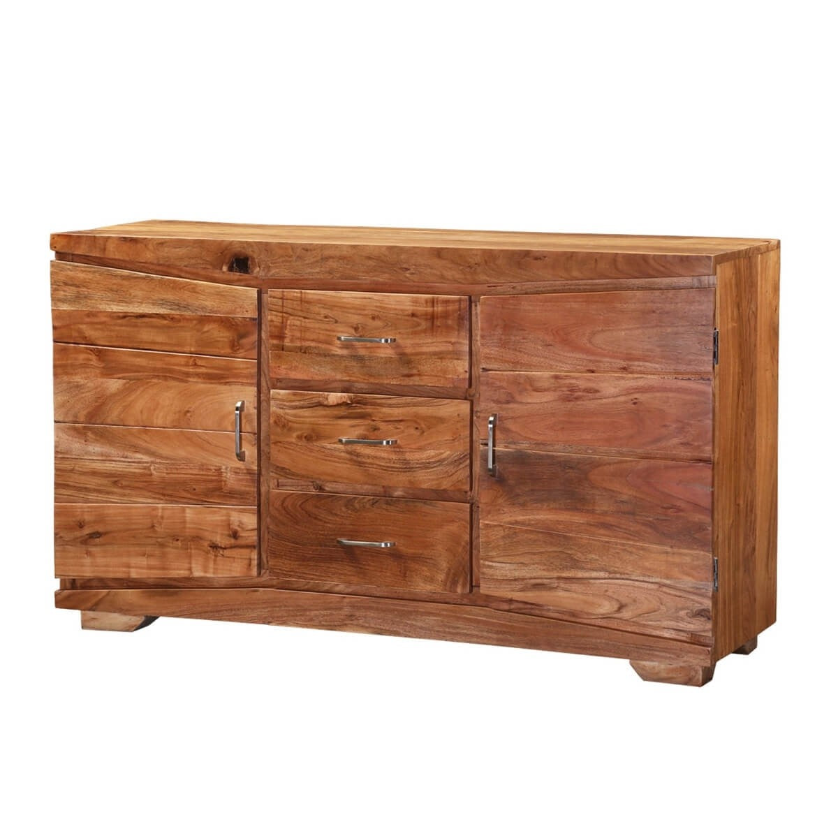 Solid Wood Rustic Buffet Sideboard Cabinet with 3 Drawers - Handcrafted Indian Cromer Furniture for Dining Room Storage & Entryway Decor