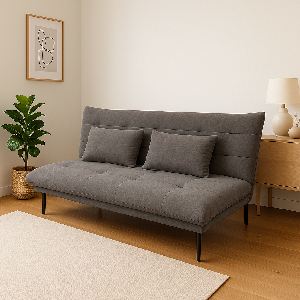 Lydia Grey Fabric Sofa Bed - Convertible Sleeper Sofa for Small Spaces, Guest Room & Studio Apartments | Comfortable Modern Futon with Sturdy Metal Frame | Perfect for Living Room, Bedroom & Office