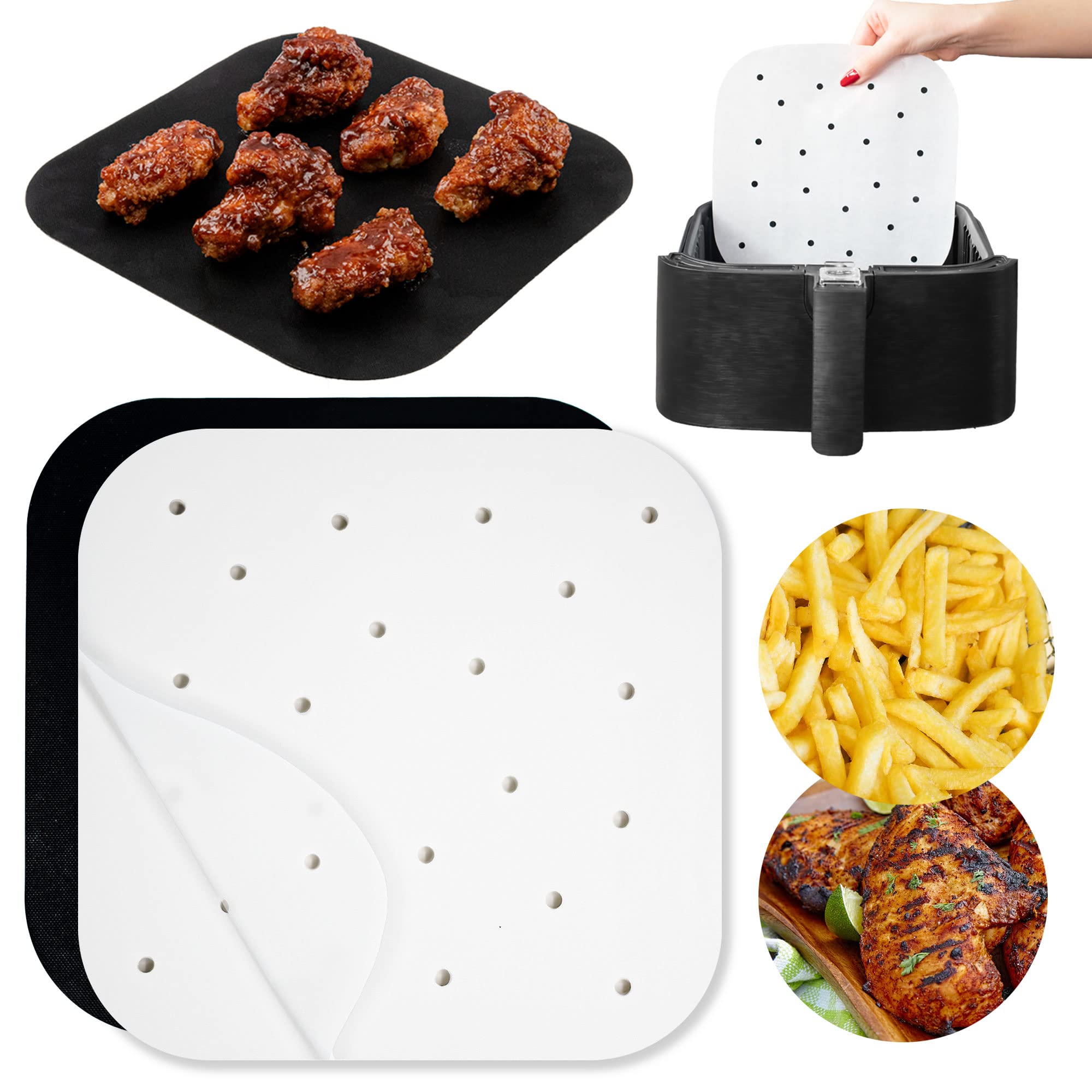 Non-Stick Air Fryer Parchment Paper Sheets - Perforated Liners for Ninja, Cosori, Instant Pot, Gourmia & More | Safe for Air Frying, Baking, Roasting | Perfect for Family Dinners & Healthy Meal Prep