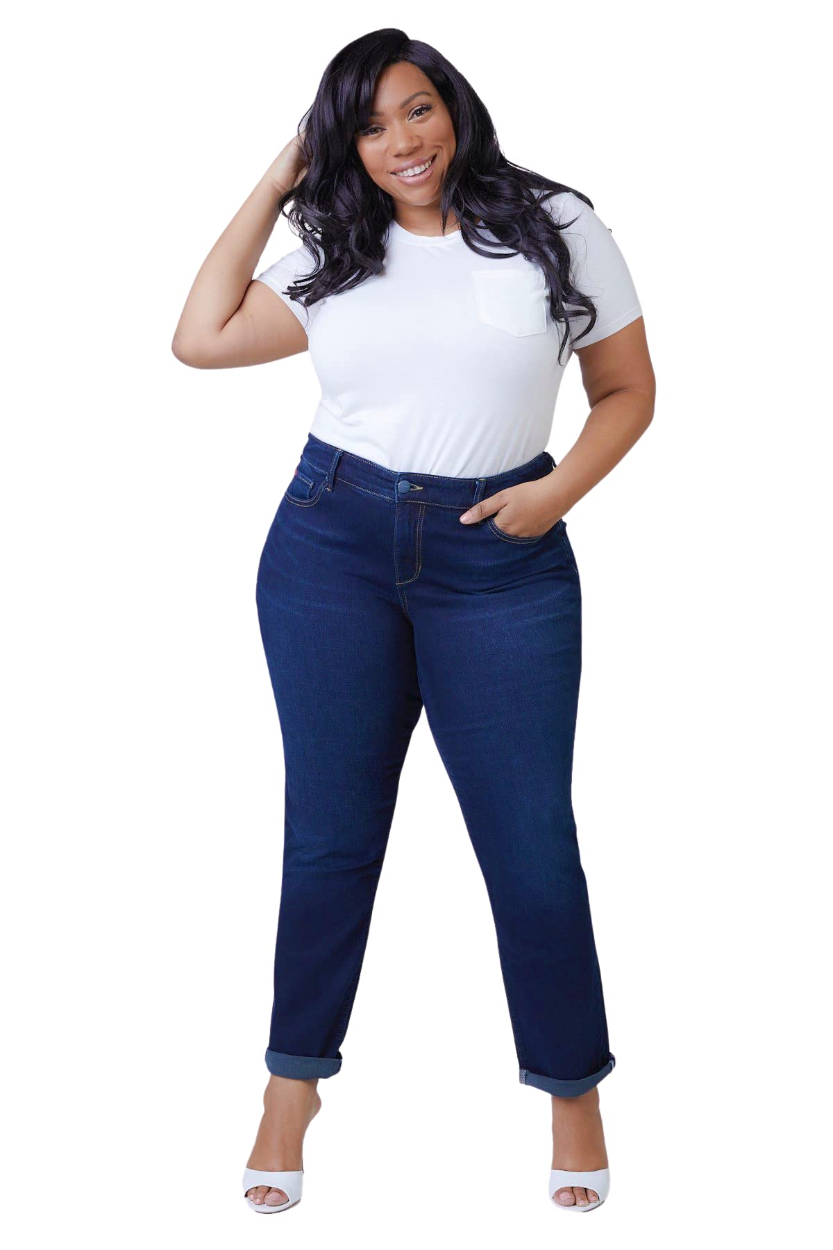 Premium Women's Plus Size Stretch Mid Rise Boyfriend Jeans - Comfortable & Stylish Denim Pants for Curvy Figures (Indigo Wash) | Perfect for Casual Outings, Date Nights & Everyday Wear