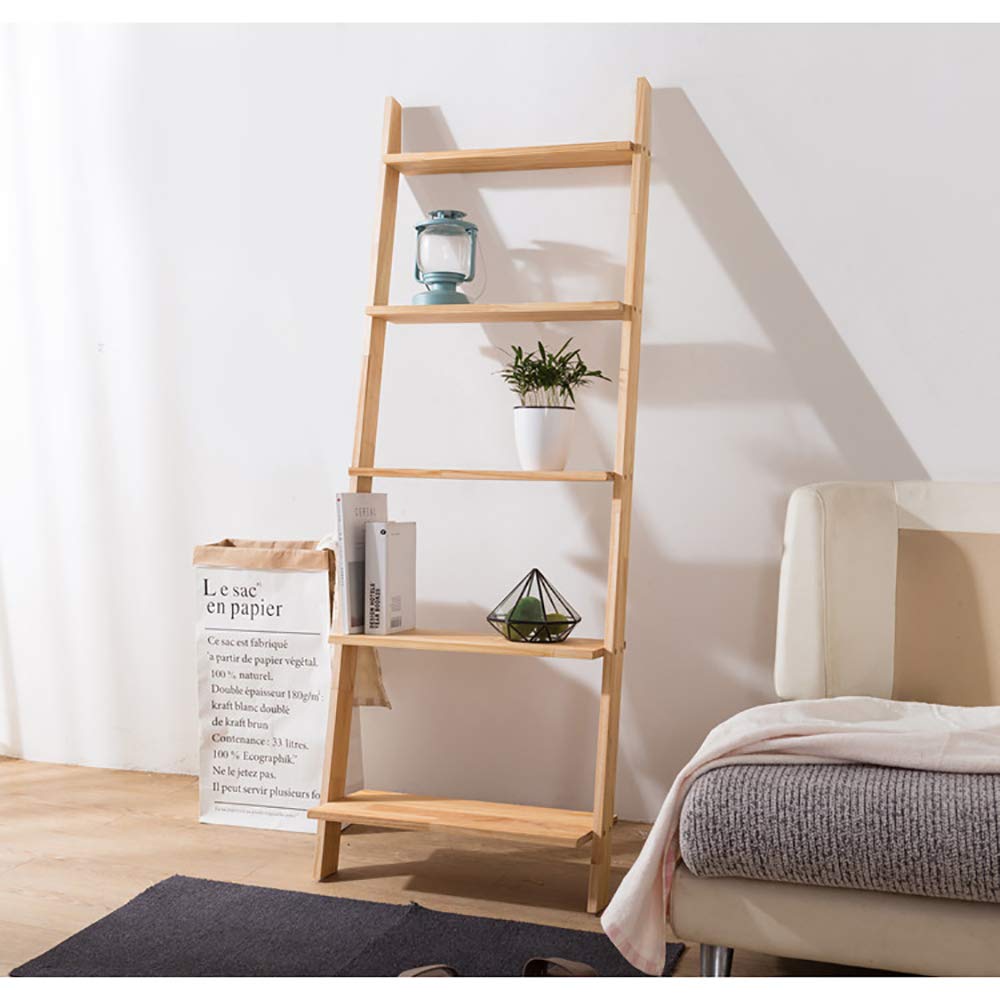 5-Tier Modern Ladder Bookshelf - Space-Saving Floor Standing Bookcase for Living Room, Bedroom & Office - Creative Leaning Wall Storage Shelf for Books, Decor & Home Organization
