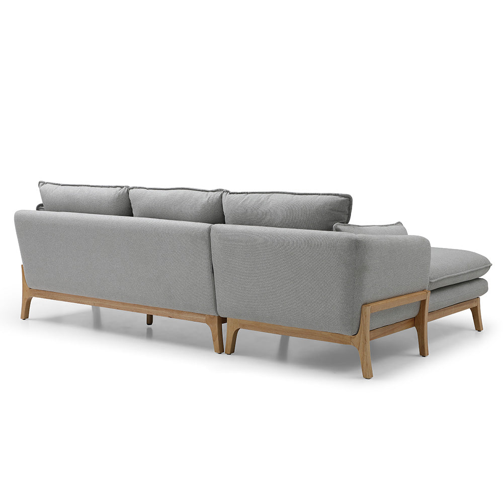 BRONTE 3-Seater Sofa with Left Chaise in Light Grey & Oak - Modern Living Room Furniture for Small Spaces